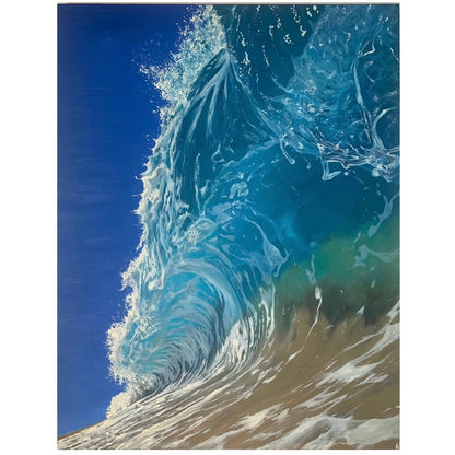 A vibrant blue wave crashes with graceful energy, captured in rich oil textures. This seascape brings the movenent and serenity of the ocean into your space